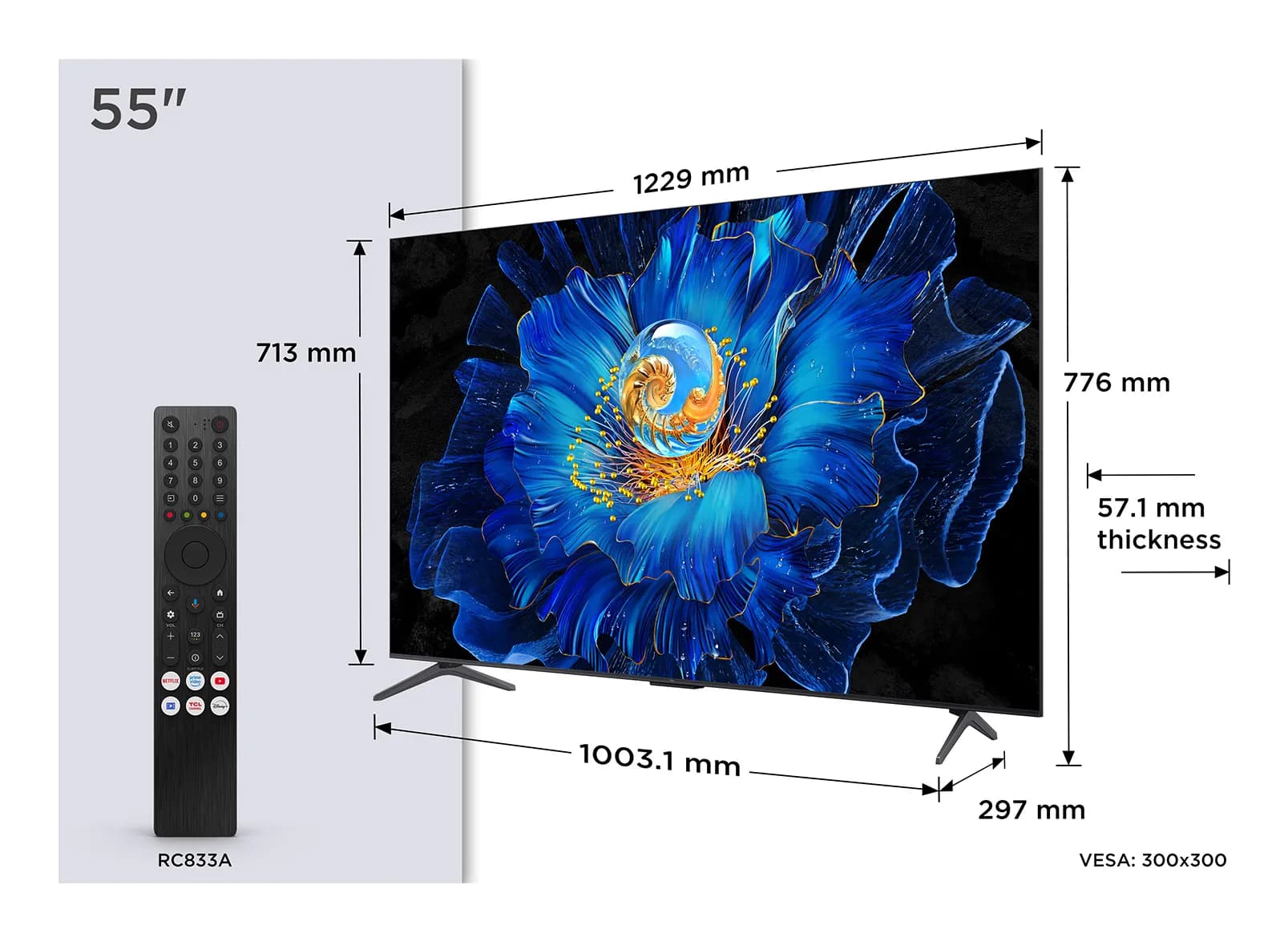 TCL 55C6KS 55" 4K QD Mini LED Google TV, 60 Hz, Dolby Vision, metallic