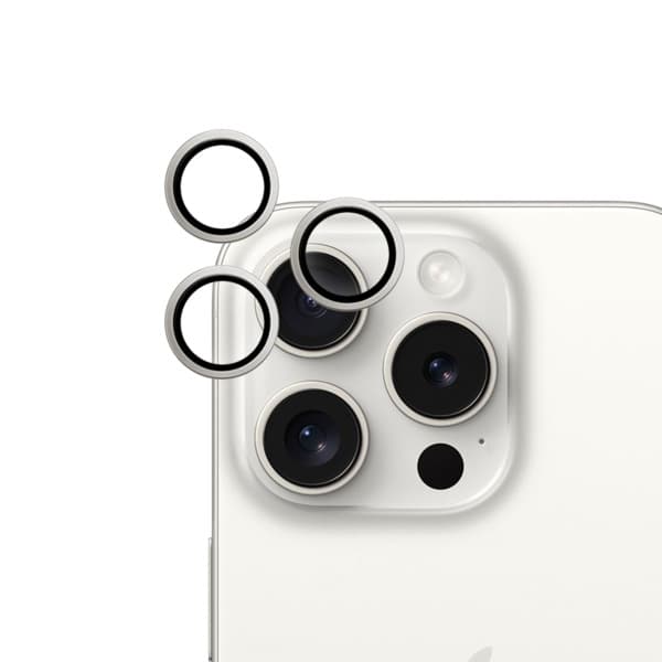 Epico Aluminium Lens, iPhone 15 Pro / 15 Pro Max -kameran linssinsuoja, White Titanium