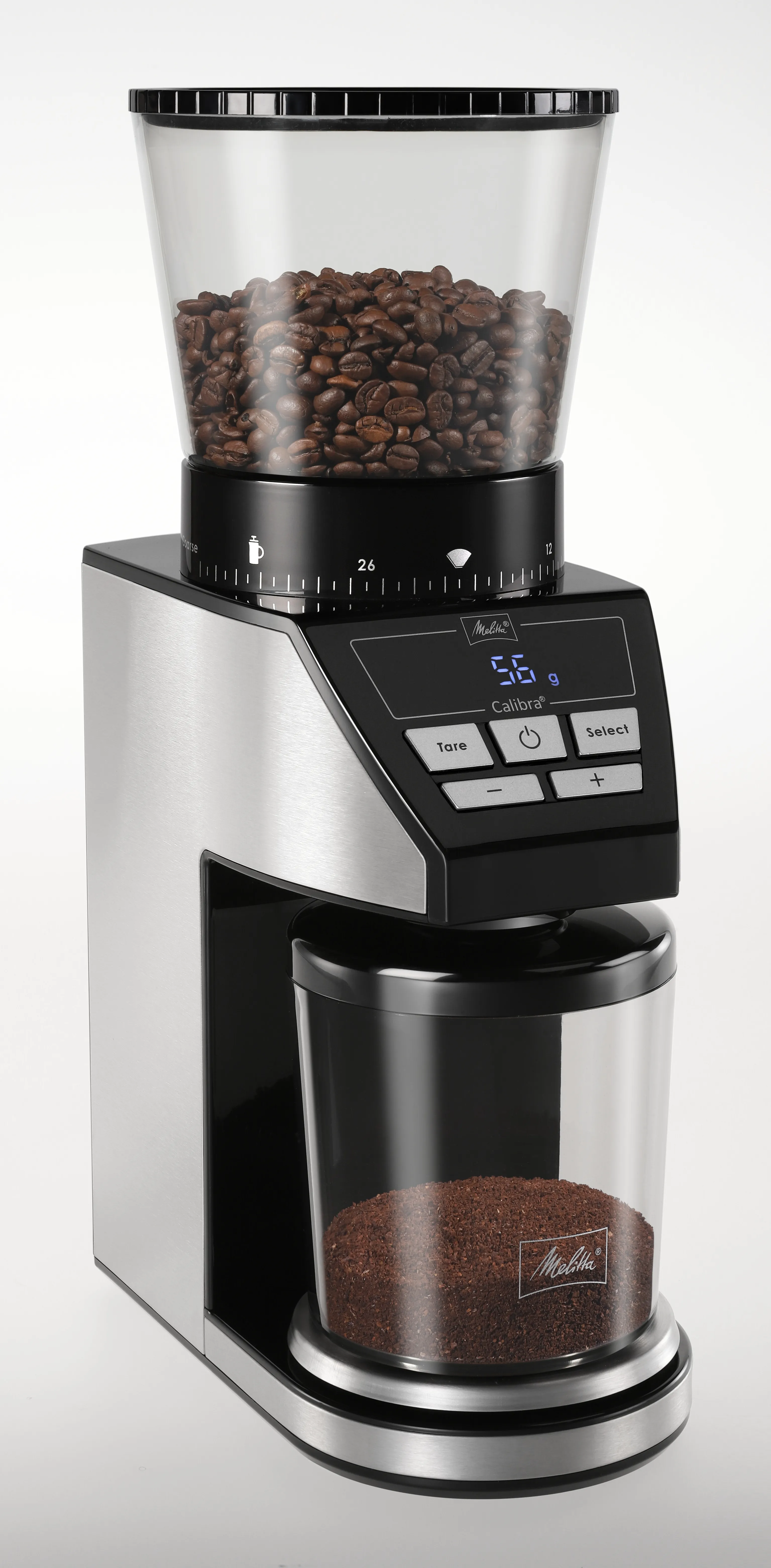 Melitta Calibra -espressokahvimylly 375 g, musta / ruostumaton teräs