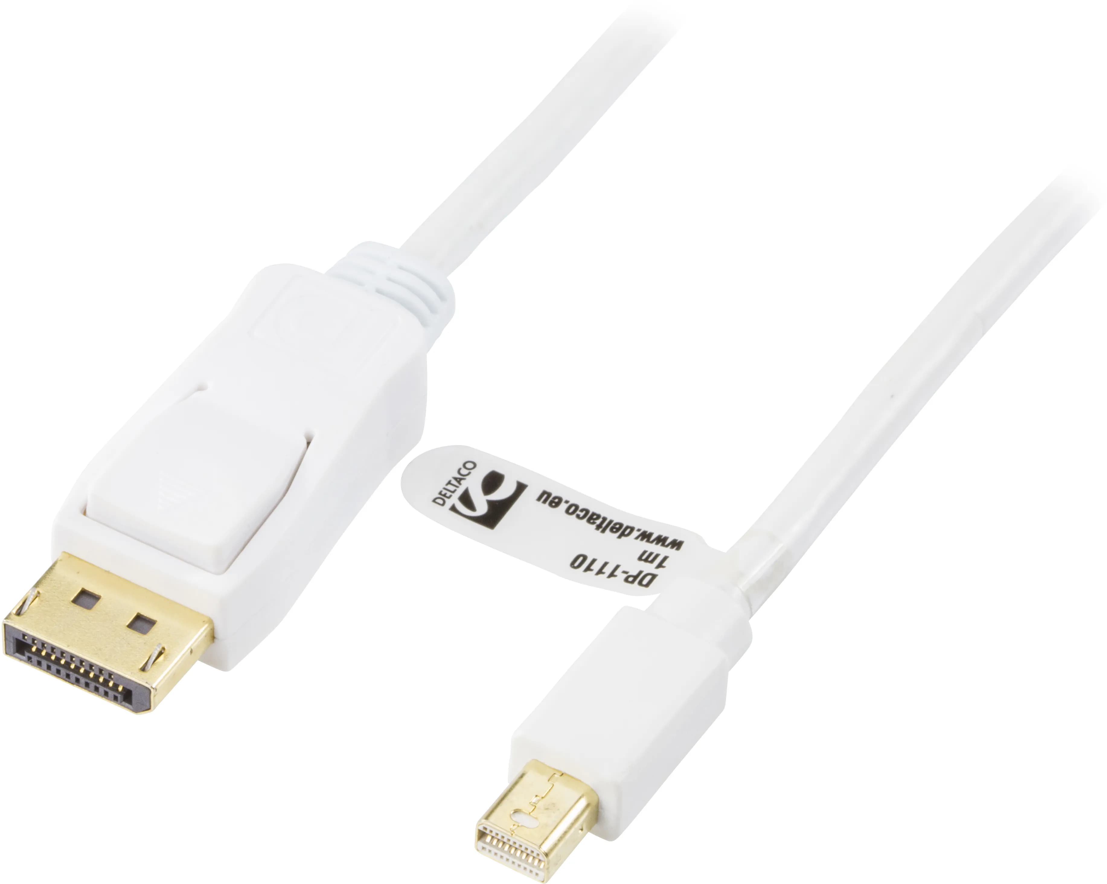 Deltaco DisplayPort – Mini DisplayPort -kaapeli, jossa 4K, 1 m, valkoinen