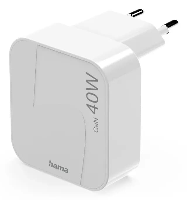 HAMA Fast Folding Mini Charger 2xUSB-C GaN PD 40W White