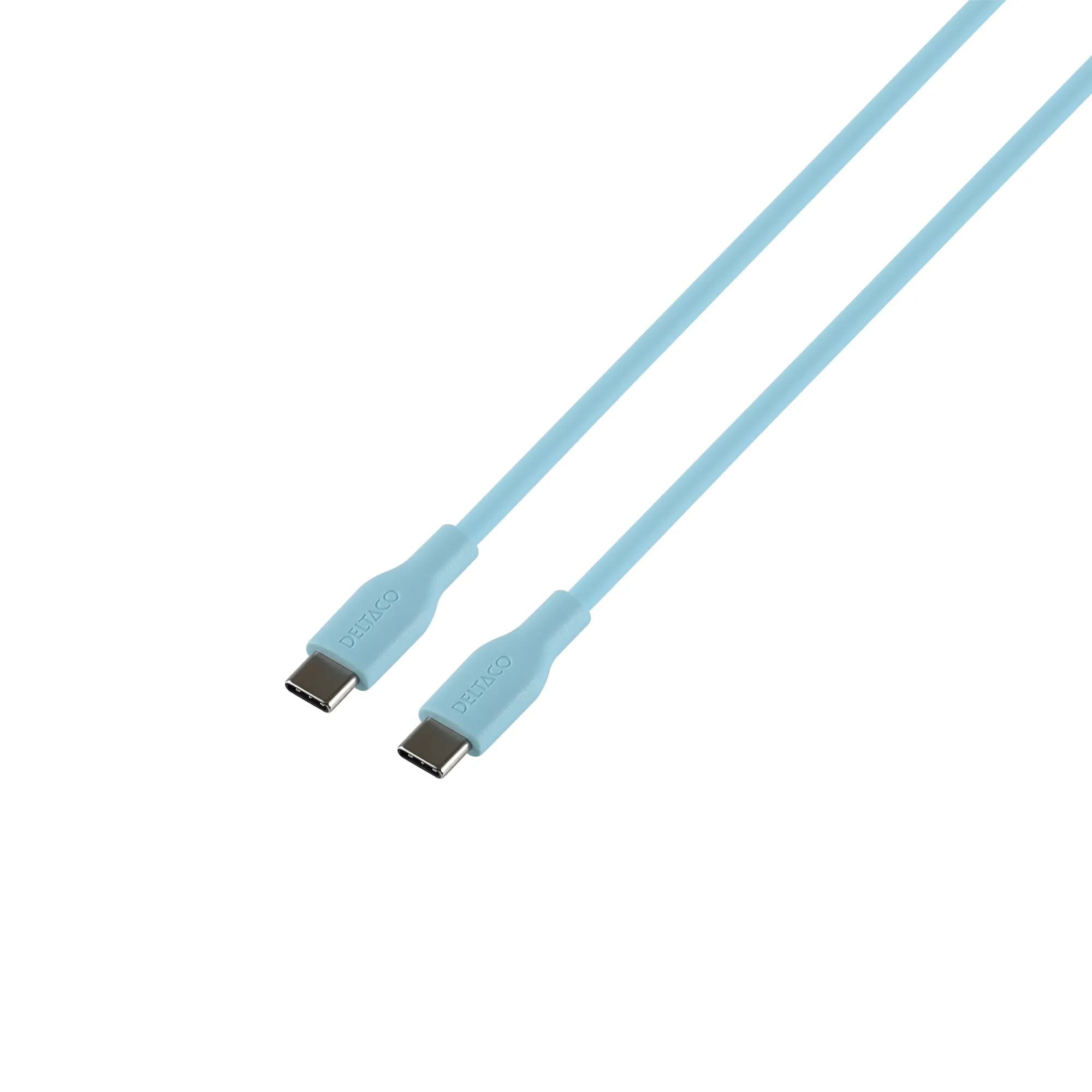 Deltaco USB 2.0 SPR Silicone USB-C -kaapeli, 60 W, 1,5 m, turkoosi