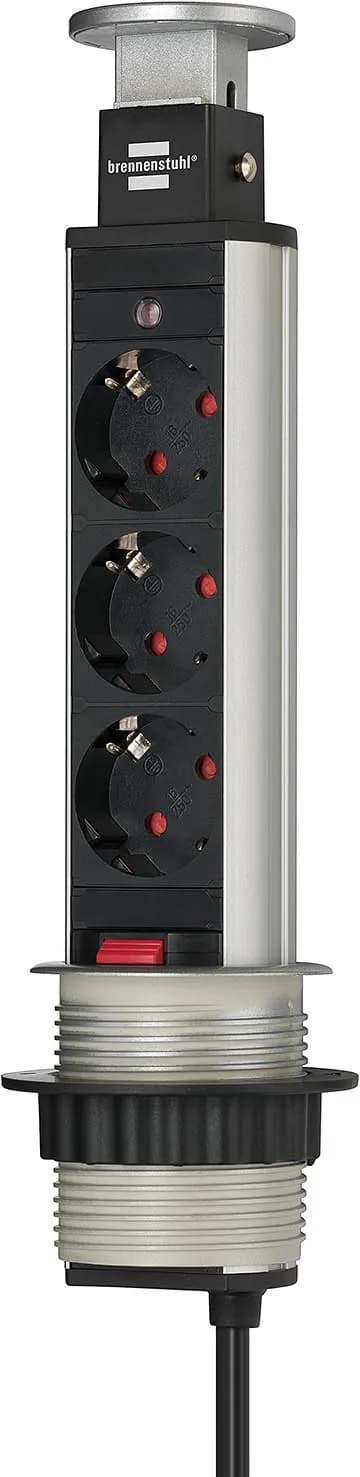 Brennenstuhl Tower-Power pöytäpistorasia, jatkojohto, 3xCEE 7/4, 2m, hopea/musta