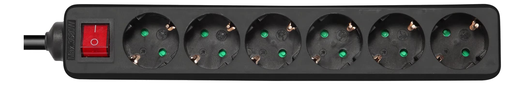 Deltaco Pistorasia 6xCEE 7/3 1xCEE 7/7 jatkojohto kytkimellä 3m, musta