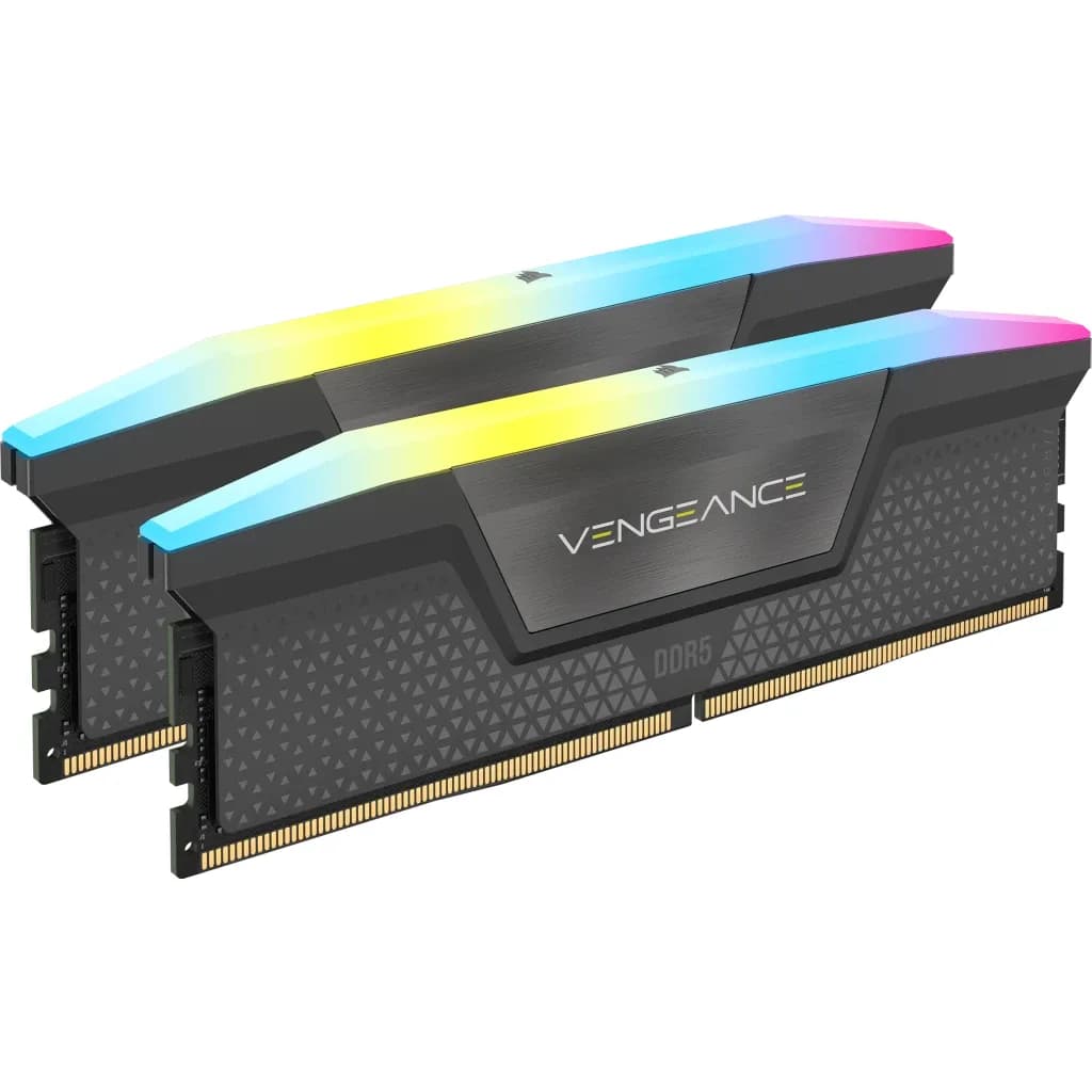 Corsair VENGEANCE RGB 64 Gt (2 x 32 Gt) DDR5 6000 MHz, CL28 -muisti, viileä harmaa (EXPO/XMP)