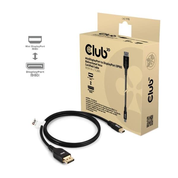 MiniDisplayPort – DisplayPort 2.1 Bidirectional -kaapeli, jossa 8K, 1 m, musta