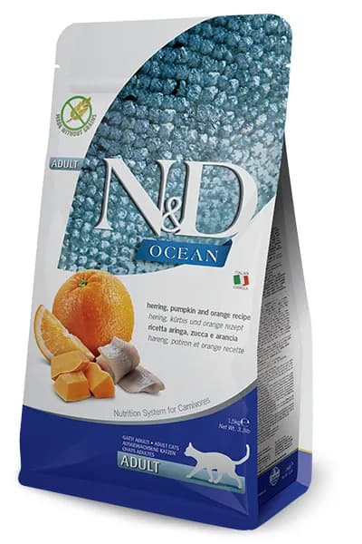 Farmina N&D Ocean Herring, Pumpkin & Orange, Kissan kuivaruoka, Adult, 1,5 kg