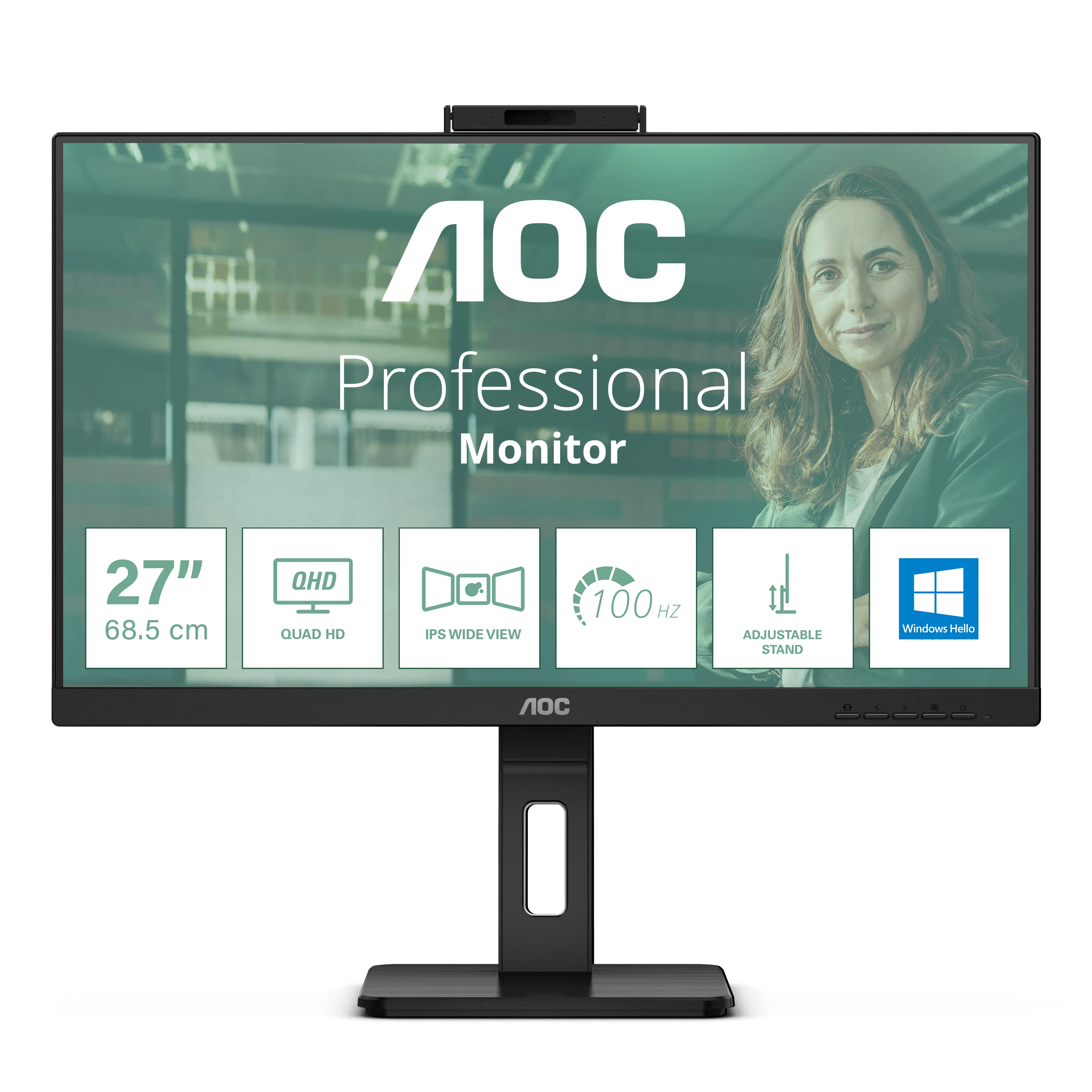 AOC Q27P3CW 27" QHD, IPS -näyttö, USB-C hub, Webkamera, RJ45