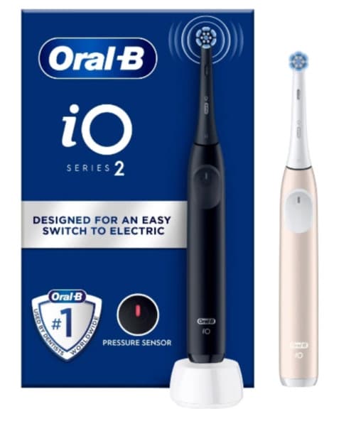Oral-B iO2 Duo -sähköhammasharjasetti (Yönmusta & Rauhallinen vaaleanpunainen)