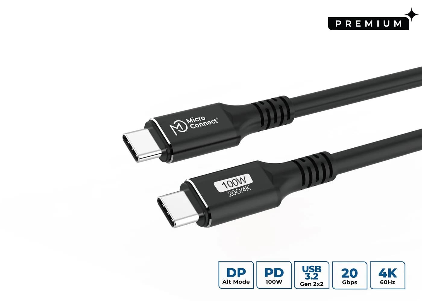 MicroConnect USB 3.2 Gen 2x2 USB-C -kaapeli, 100 W, 1,5 m, musta