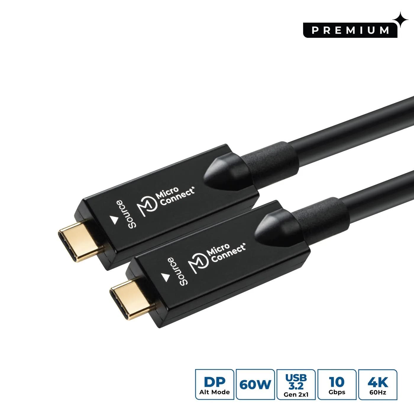 MicroConnect USB-C -kaapeli, 60 W, 15 m, musta