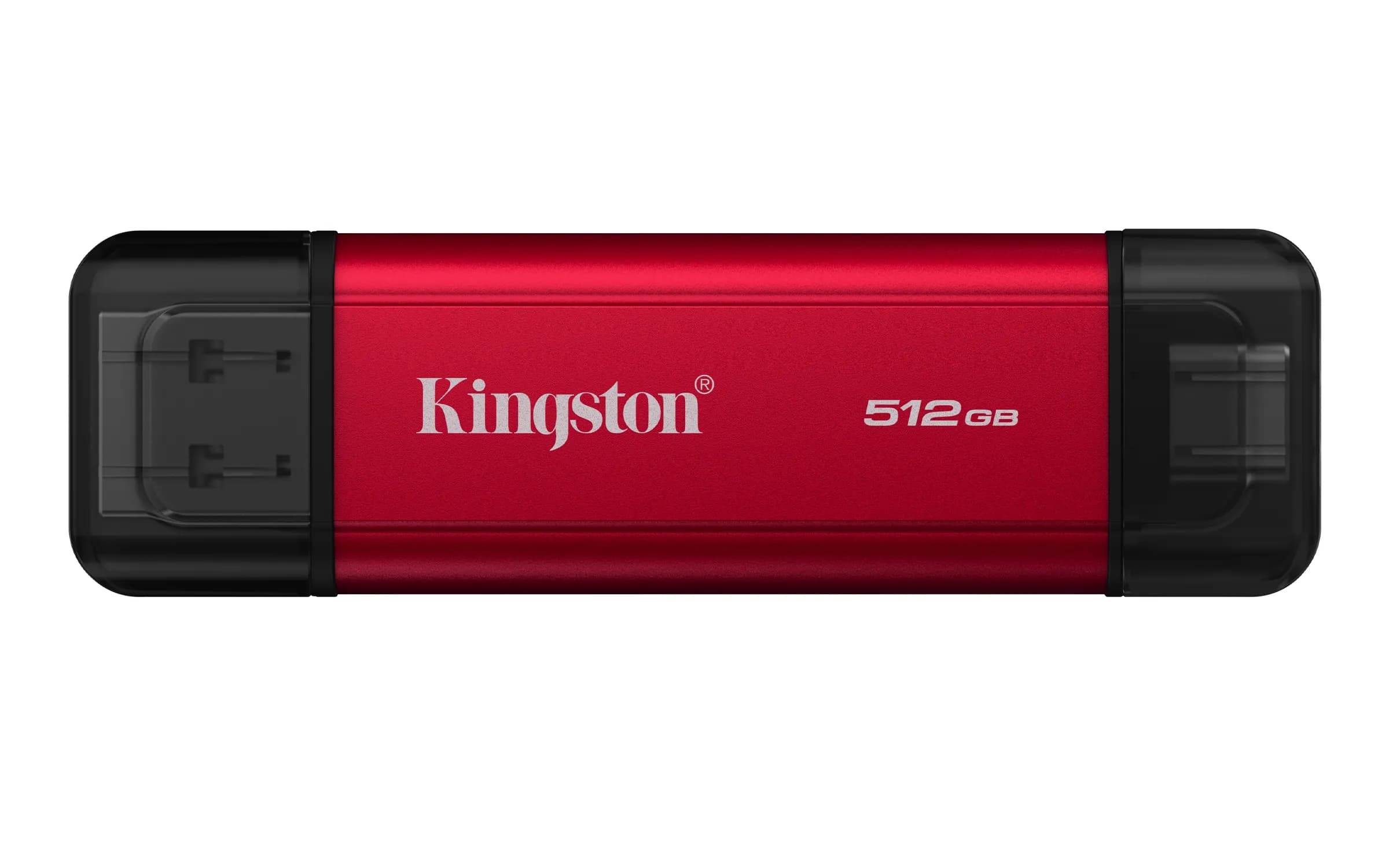 Kingston Dual Portable 512 Gt USB-C/USB-A -ulkoinen SSD, iskunkestävä, musta/punainen