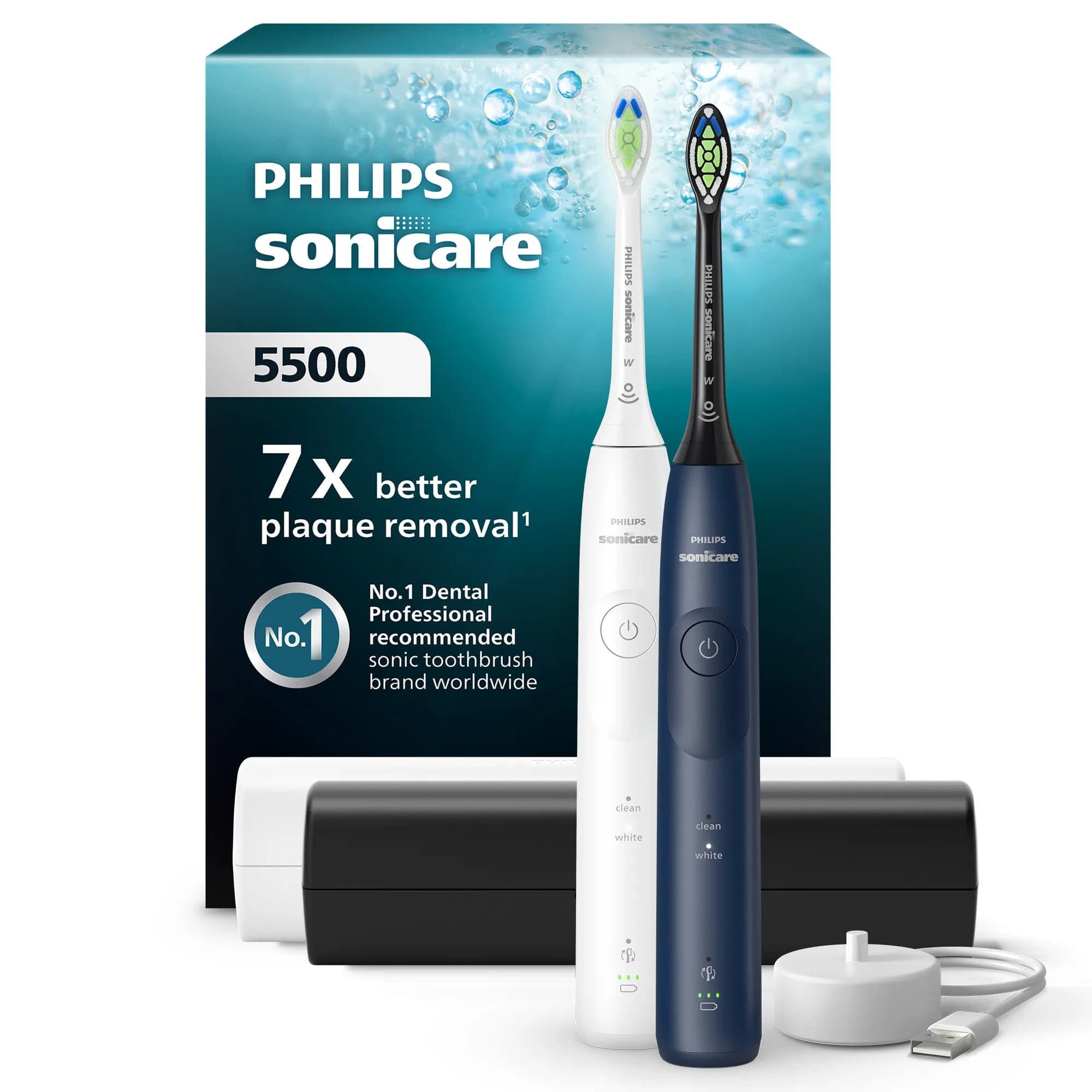Philips Sonicare 5500 HX7119/01 -sähköhammasharja, 2 kpl, valkoinen/tummansininen