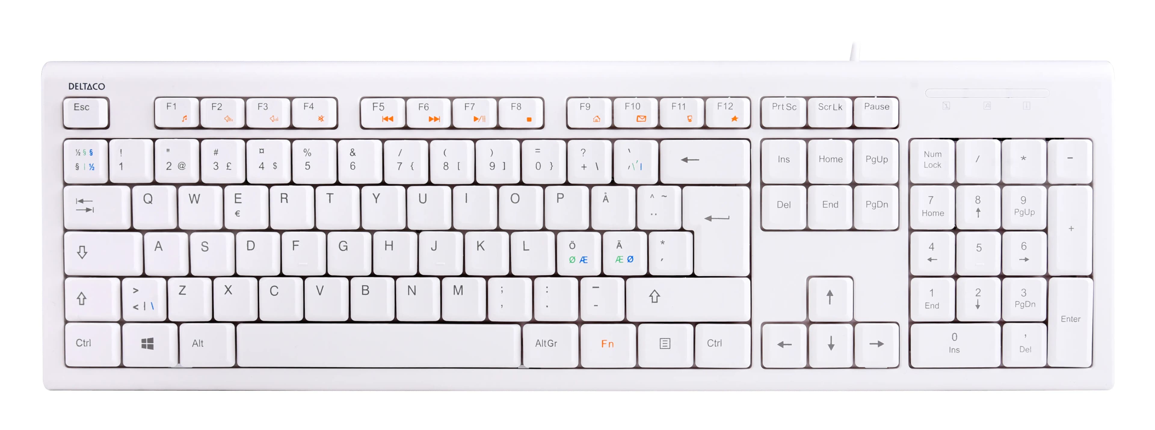 DELTACO TB-628 -näppäimistö, valkoinen