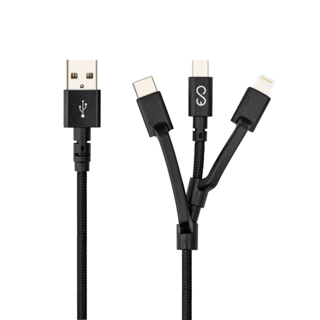 Epico USB-A – Lightning/USB-C/Micro-USB -kaapeli, 15 W, 1,2 m, musta