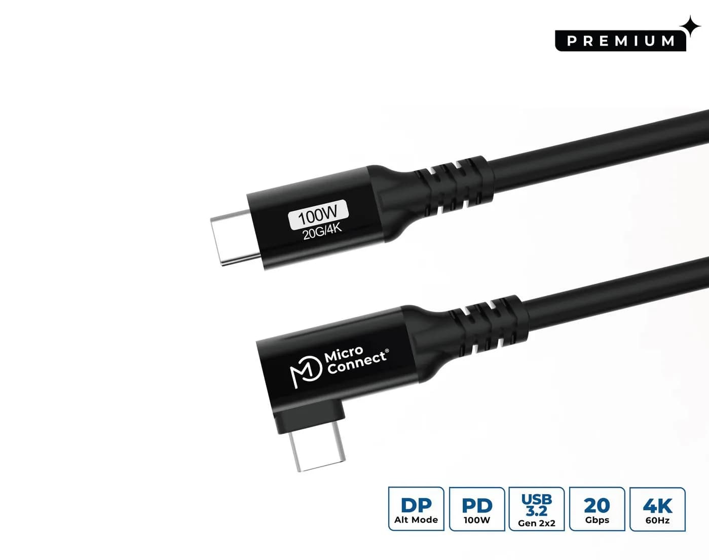 MicroConnect USB 3.2 Gen 2x2 USB-C – USB-C -kaapeli, 100 W, 0,25 m, musta