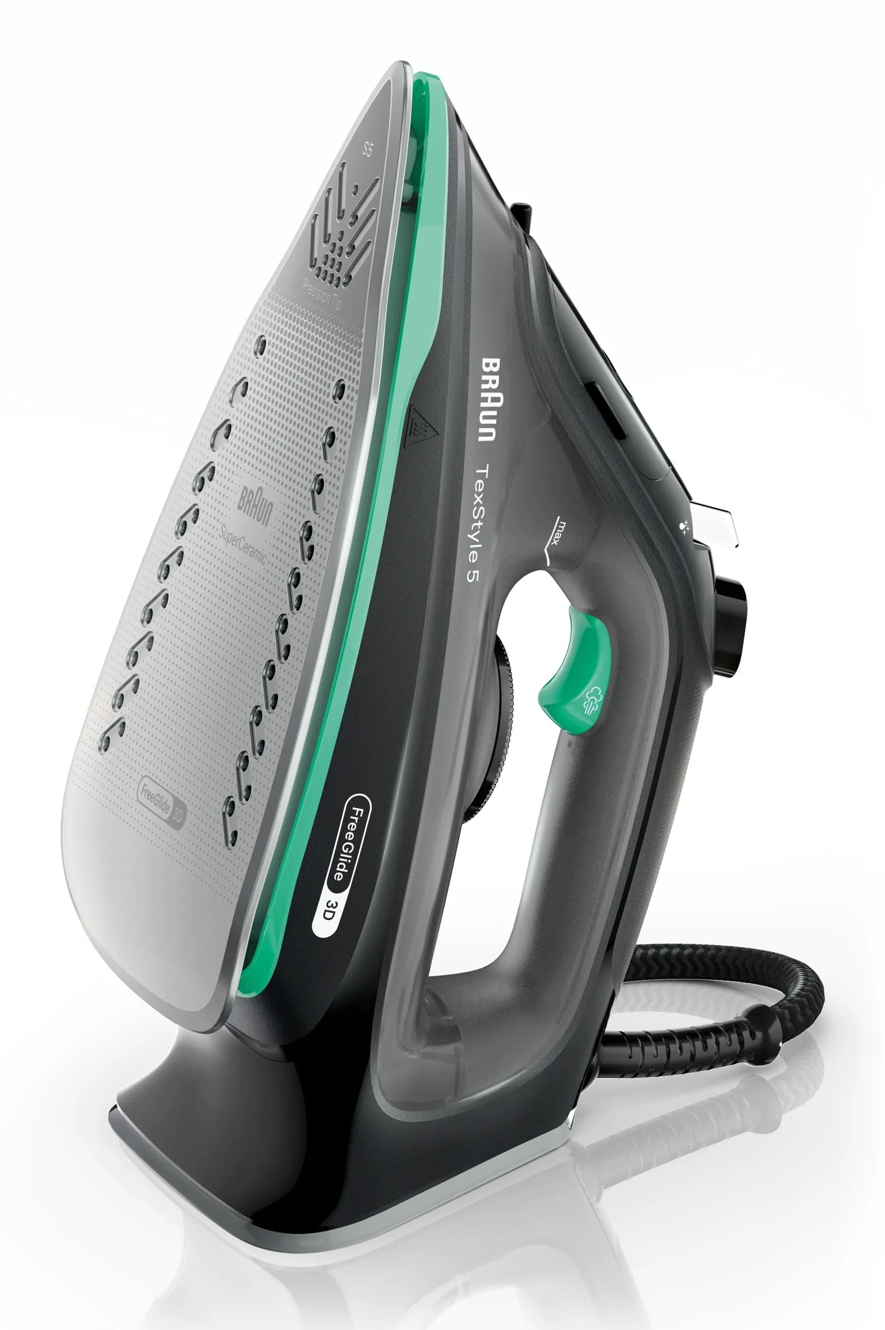 Braun TexStyle 5 SI 5277 -höyrysilitysrauta, 2700 W, 0,3 l, musta/vihreä