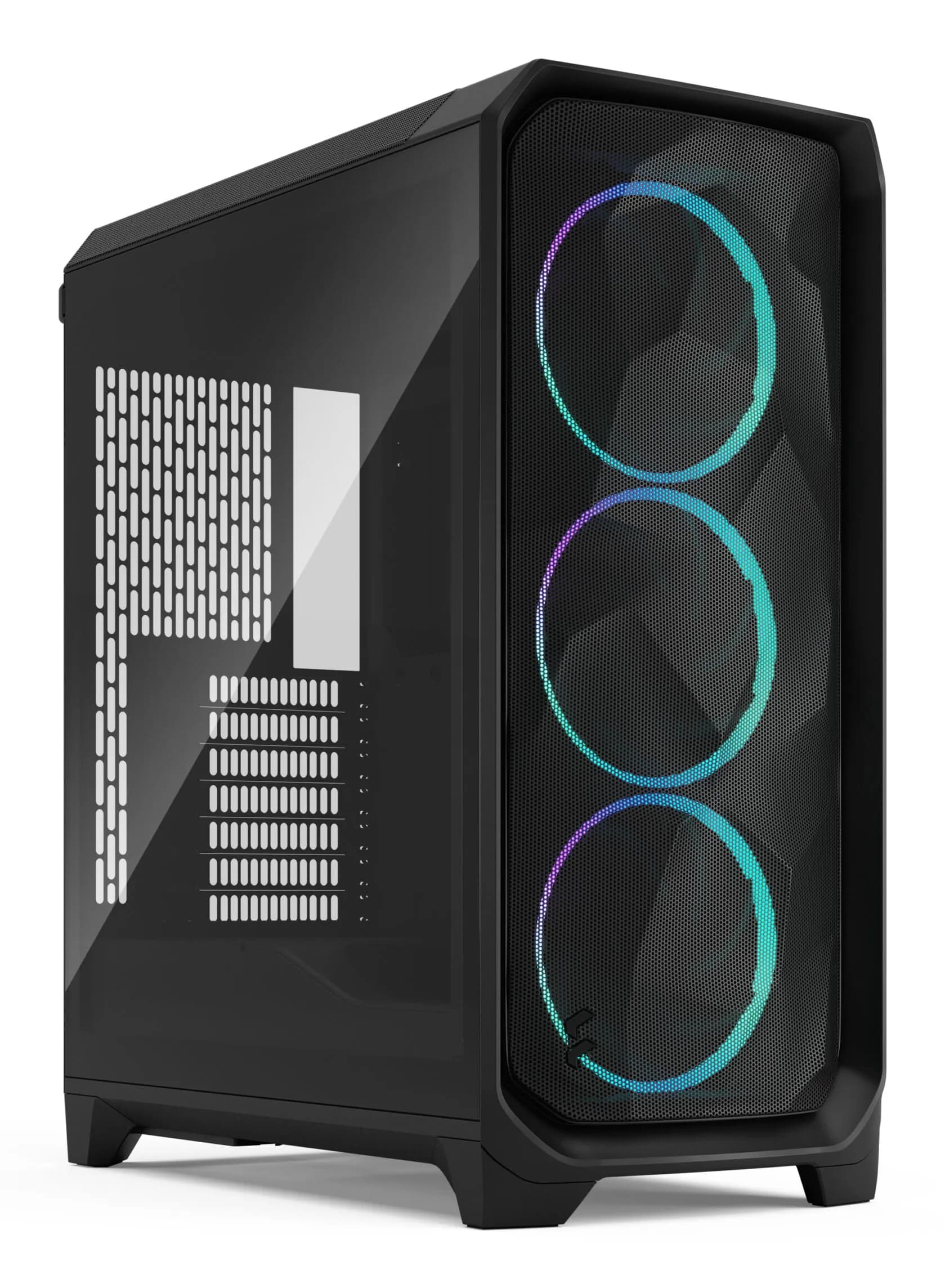 Fractal Design Meshify 3 -miditornikotelo RGB-valaistuksella ja vaalealla ikkunalla, musta