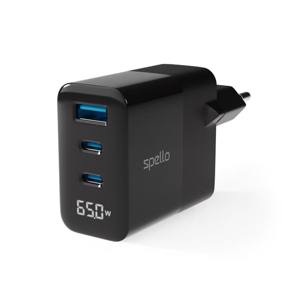 Spello ForceBoost Display GaN 65W Wall Charger SA65 - black