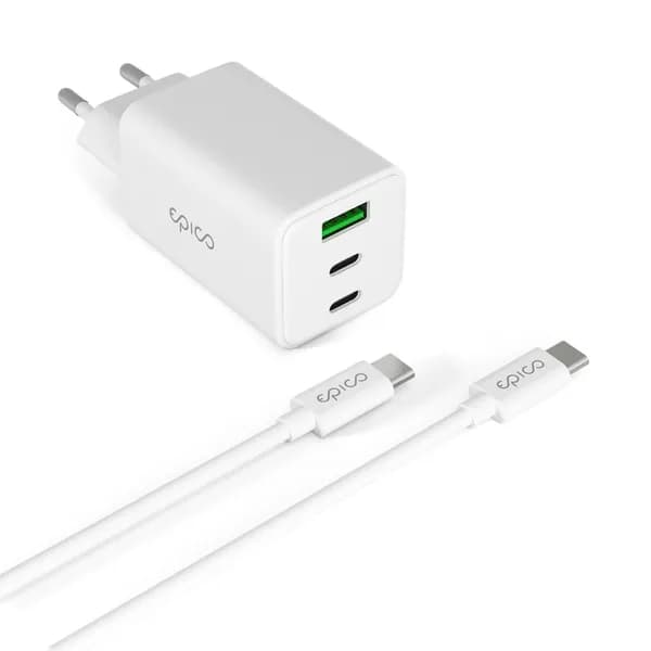 Epico UltraBoost GaN 65W Wall Charger EA65 with 1.2m USB-C Cable - white