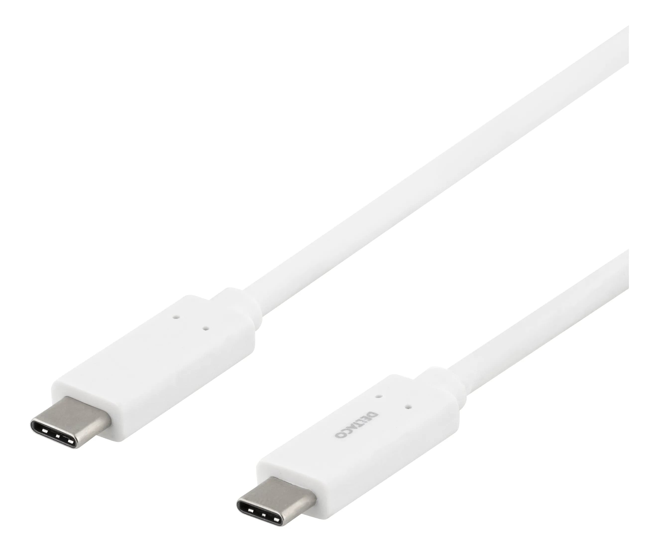 Deltaco USBC-1059M USB-C -kaapeli, 60 W, 1 m, valkoinen