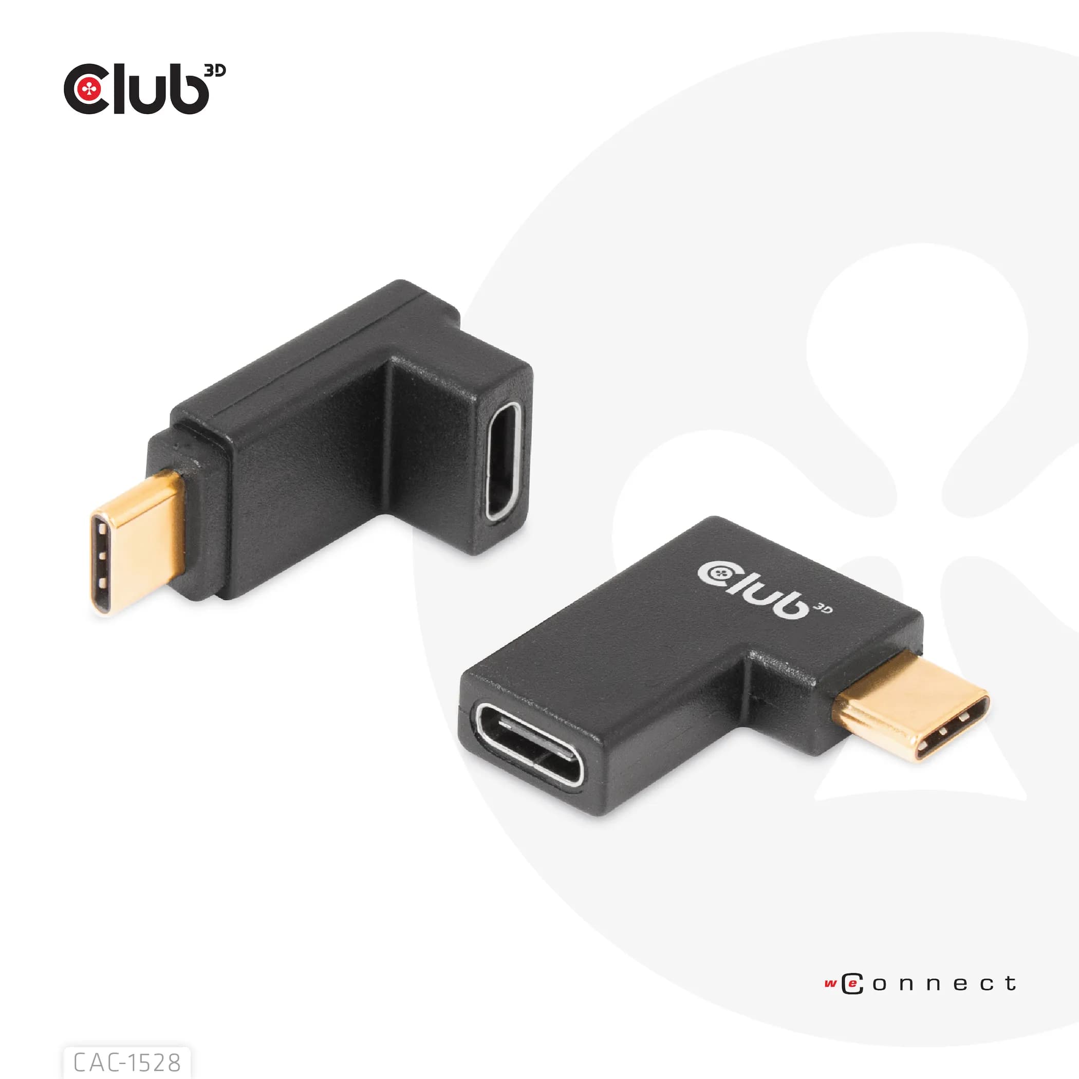 Club 3D USB-C Gen2 uros -naaras -kulma -sovitin, 4K120Hz, 2kpl, Musta