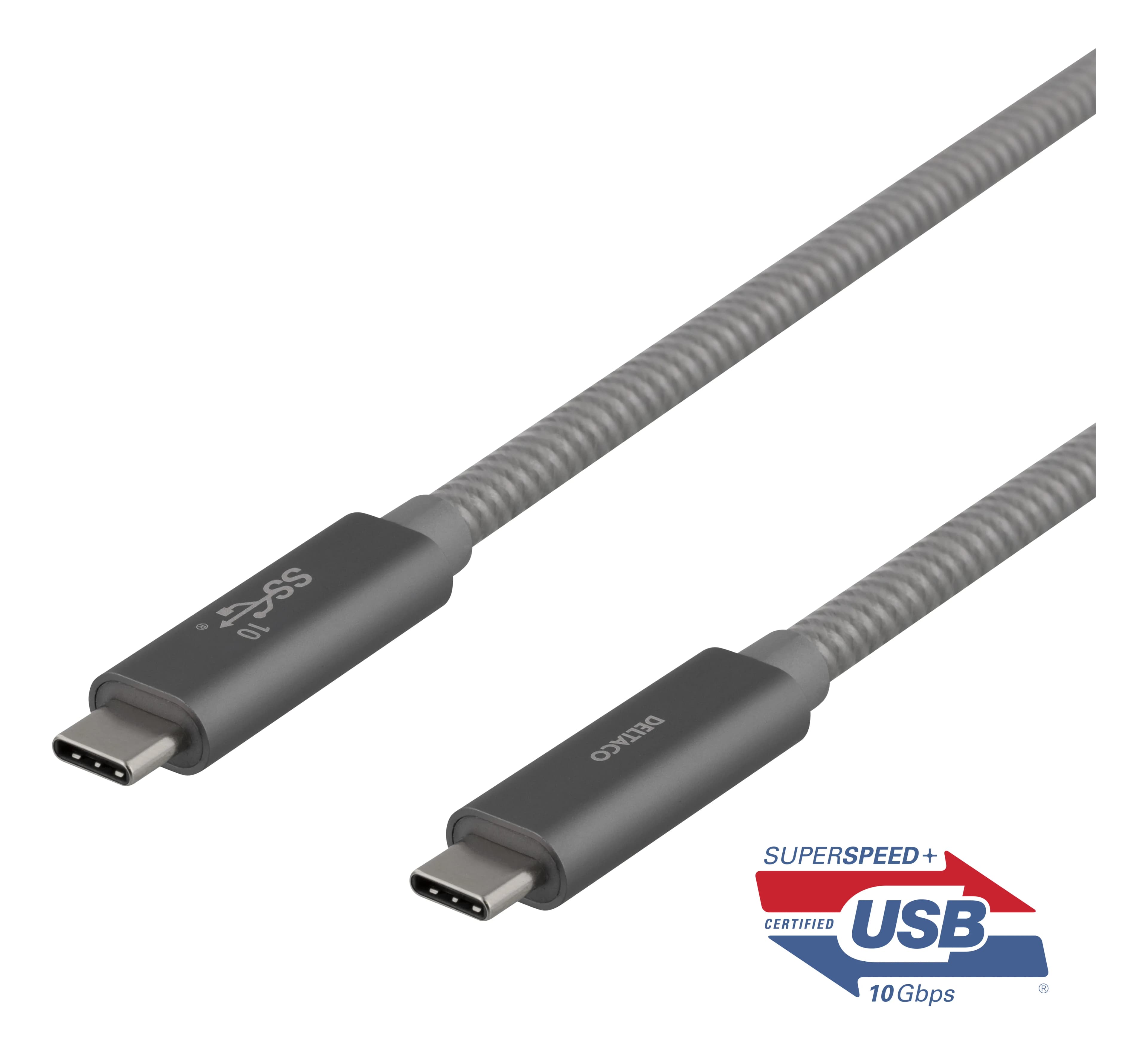 Deltaco USBC-1412M USB 3.1 Gen 2 USB-C -kaapeli, 100 W, 1 m, Space Grey