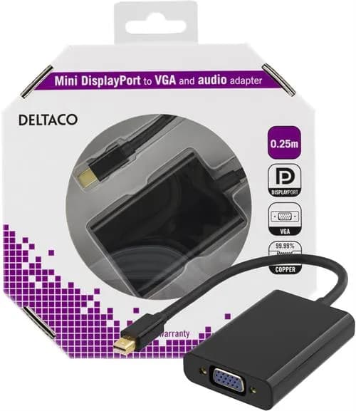 Deltaco  mini DisplayPort – VGA -adapteri, Musta