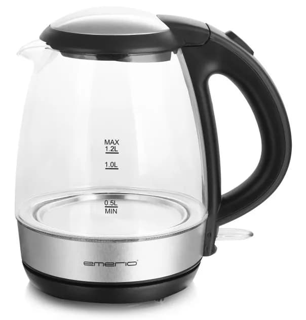 Emerio WK-125145 -vedenkeitin, 1,2 l, 2200 W, musta/hopea/läpinäkyvä
