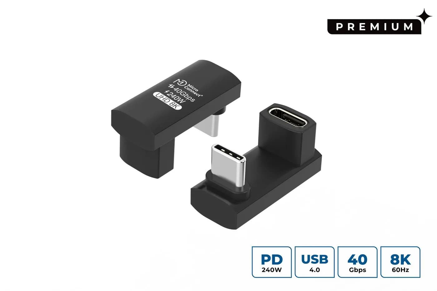 MicroConnect Premium USB4 kulma USB-C -jatkokaapeli, 240 W, alumiini