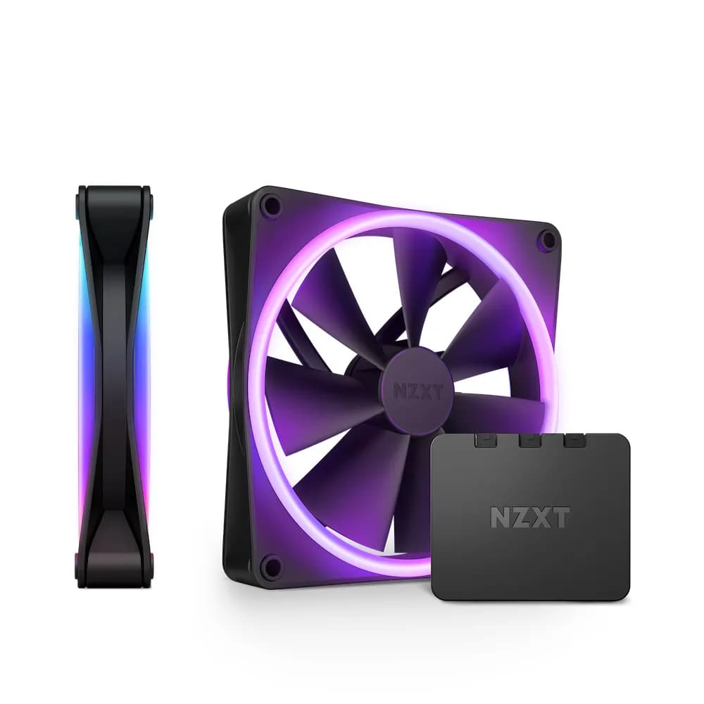 NZXT F140 RGB DUO, 140 mm, PWM, nestelaakeri, RGB -tuuletinsarja, 2 kpl, musta