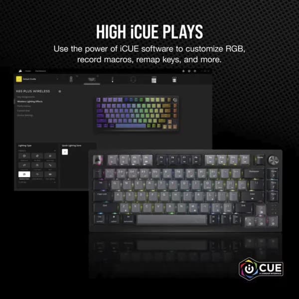 CORSAIR K65 PLUS WIRELESS TACTILE 75% -langaton mekaaninen pelinäppäimistö, MLX Fusion, musta