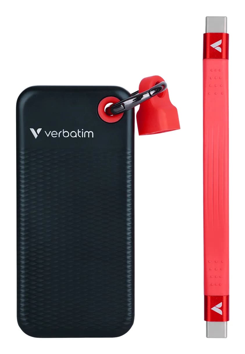 Verbatim Pocket SSD 1 Tt USB 3.2 Gen 2 (USB-C) -ulkoinen SSD, kannettava, iskunkestävä, musta/punainen
