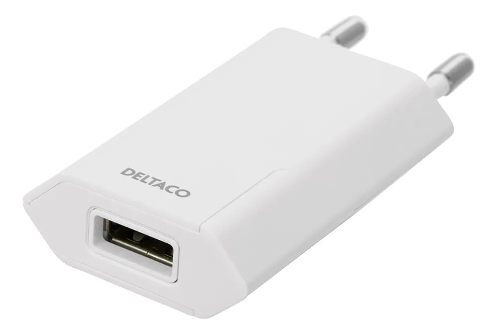 DELTACO USB wall charger, 1x USB-A, 1 A, 5 W, retail, white