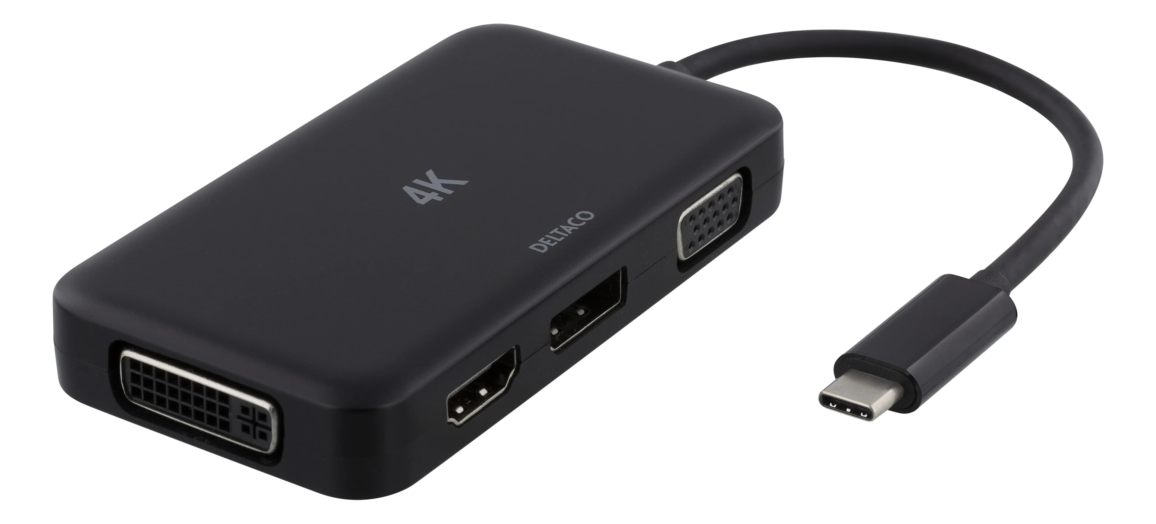 Deltaco USB-C - HDMI/DP/DVI/VGA -sovitin