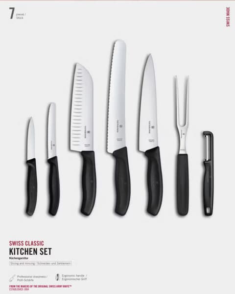 Victorinox Swiss Classic -keittiöveitsisetti, 7 osaa, Musta