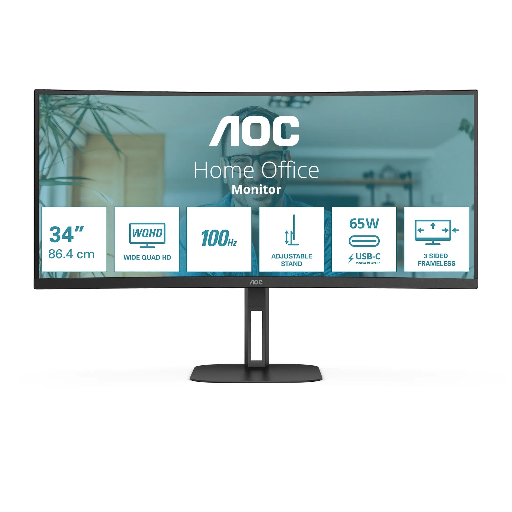 AOC CU34V5C 34" UWQHD, VA -kaareva näyttö, USB-C hub