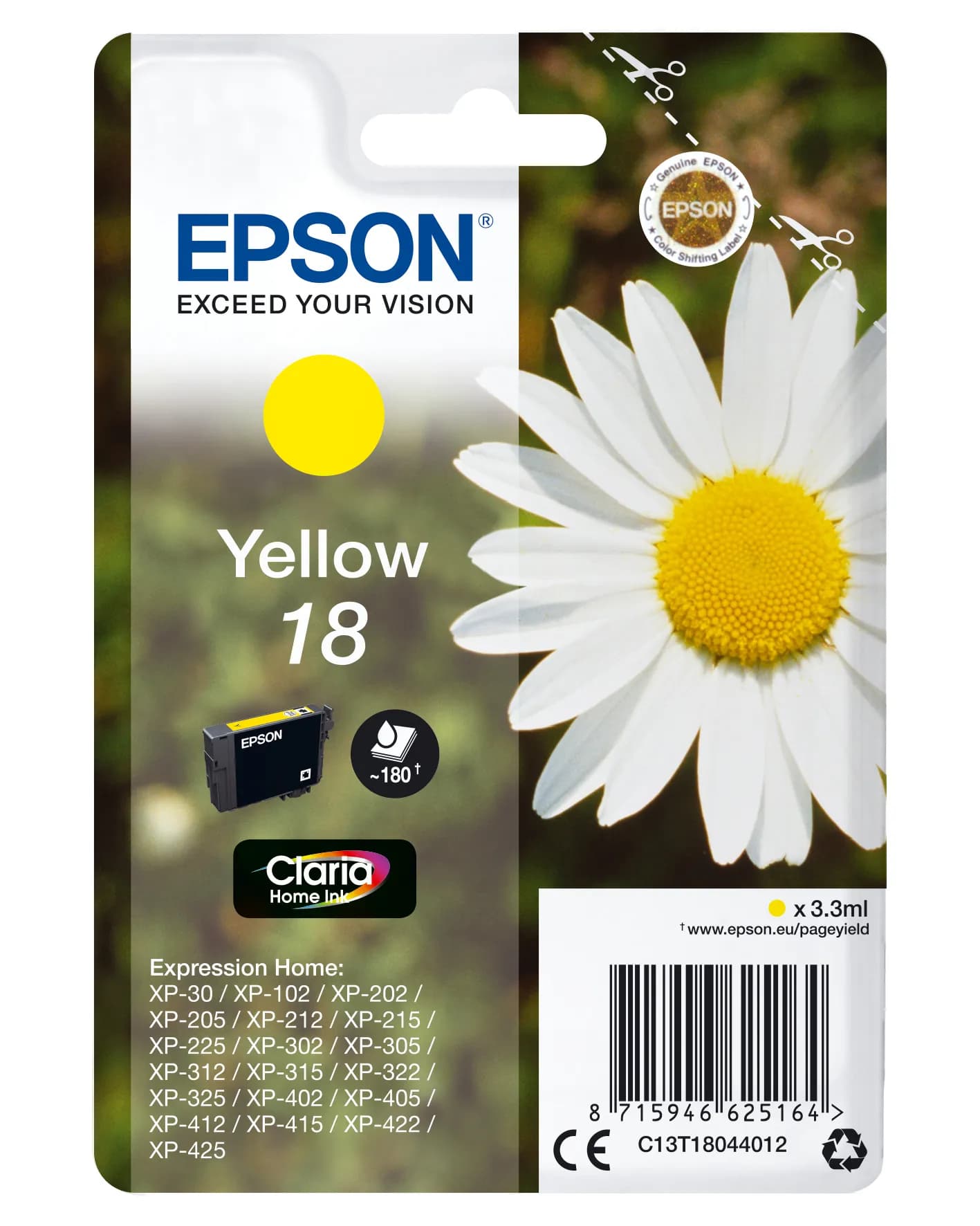 Epson C13T18044012-mustekasetti, 3.3 ml, keltainen