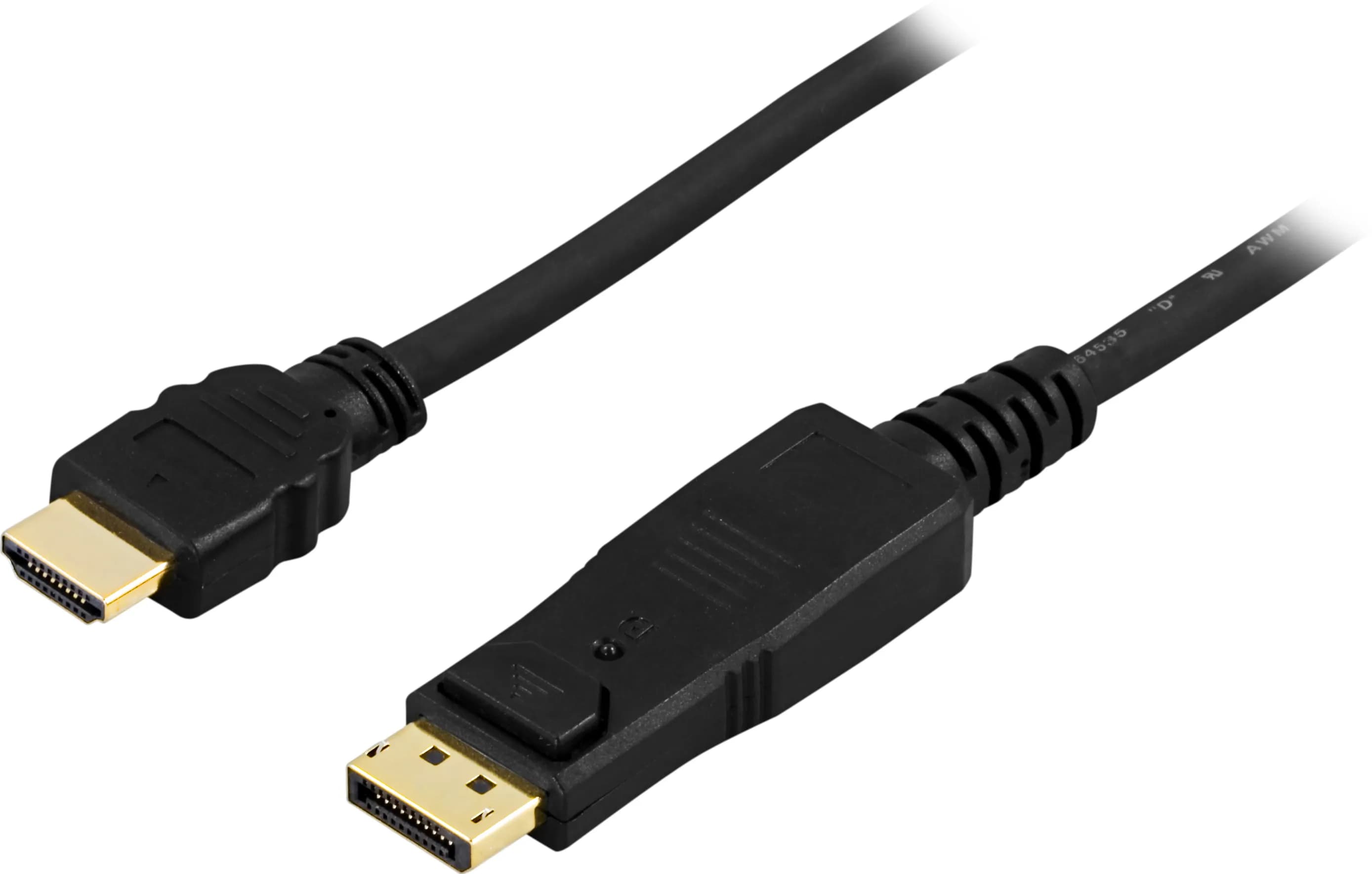 Deltaco DisplayPort – HDMI Flat -kaapeli, jossa 4K, 1 m, musta