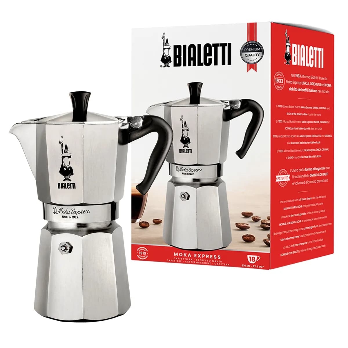 Bialetti Moka Express -espressokeitin, hopea, 18 kuppia
