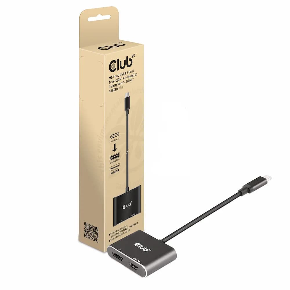 Club 3D 3.2 Gen2 USB-C - DP + HDMI MST -hubi, Musta