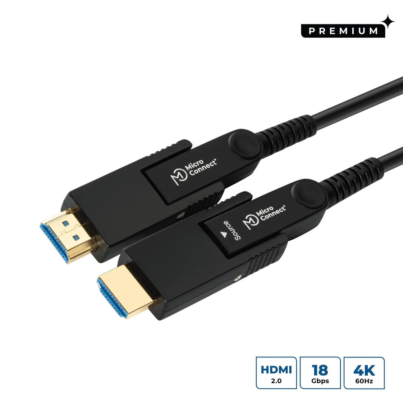 MicroConnect Premium Optic Fiber Active Flat HDMI 2.0 Type D – Type D -kaapeli, jossa Ethernet, 4K, 10 m, musta