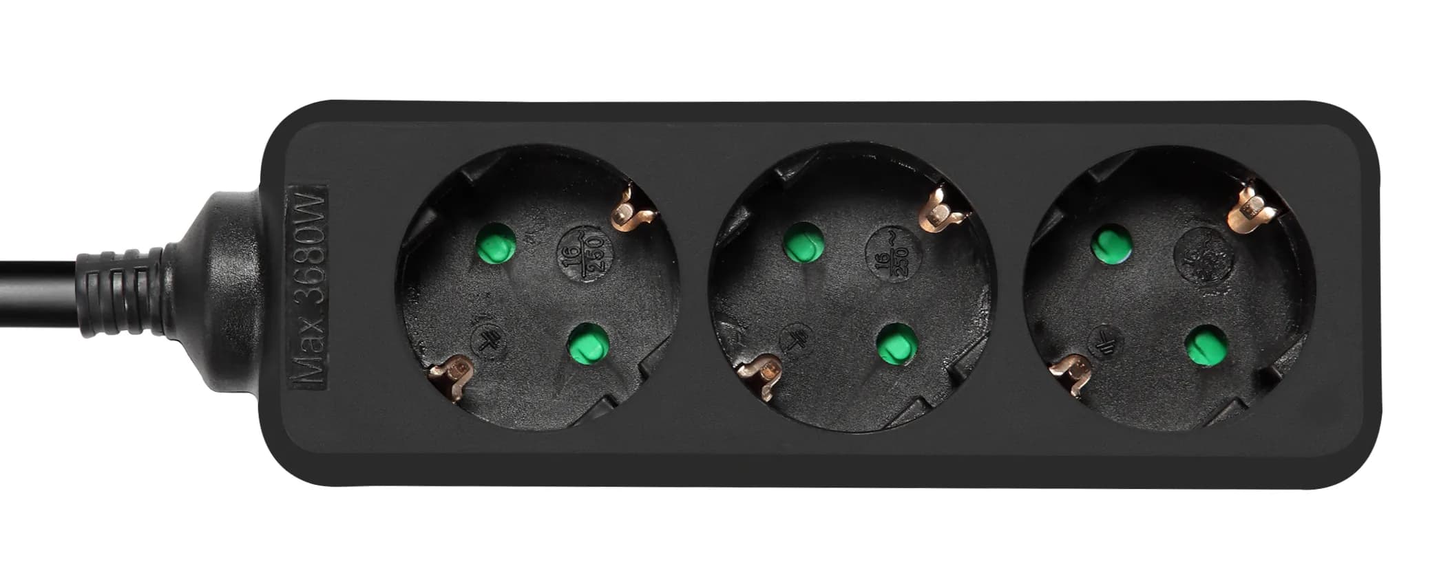 Deltaco jatkojohto 3xCEE 7/3 1xCEE 7/7, 1,5m, musta