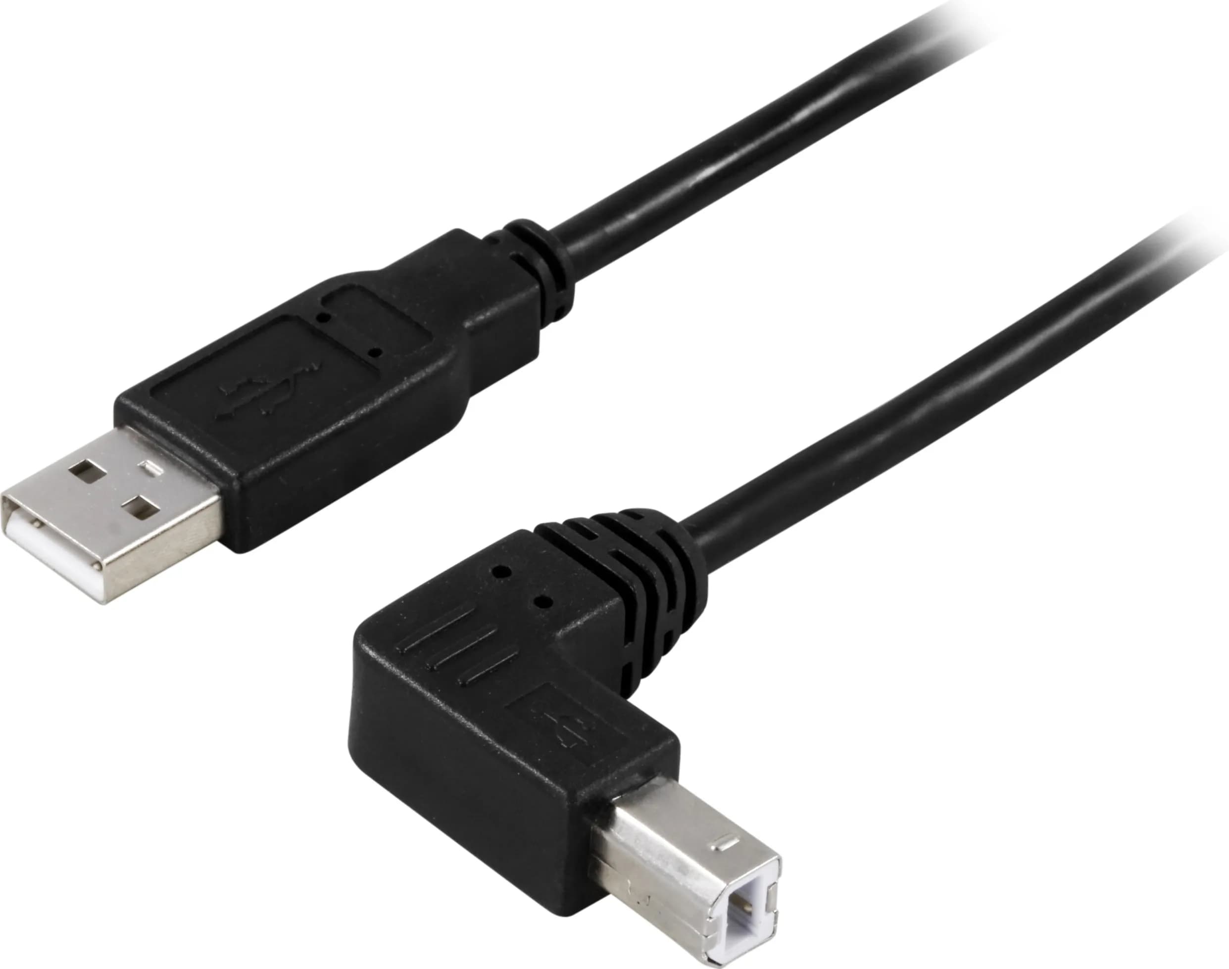 Deltaco USB-210SA USB 2.0 USB-A – kulma-USB-B -kaapeli, 1 m, musta