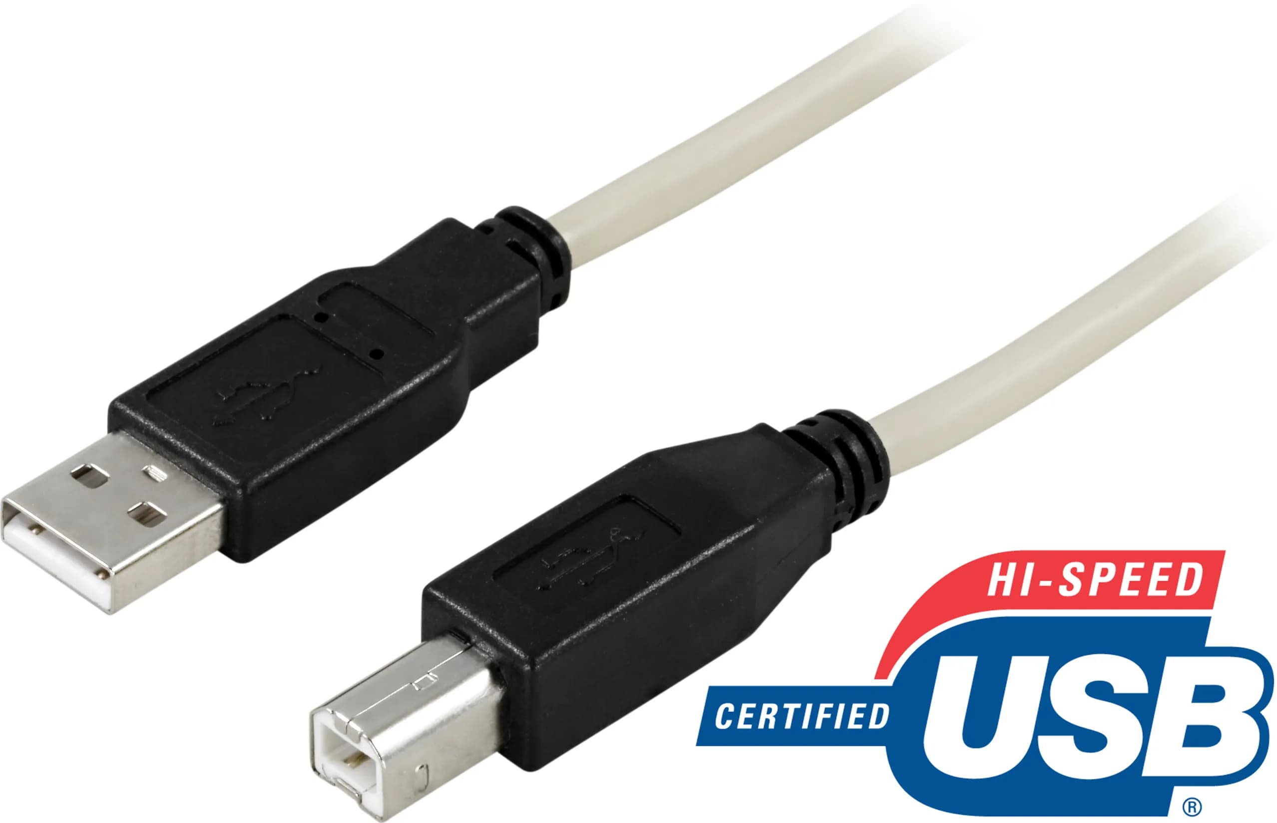 Deltaco USB 2.0 USB-A – USB-B -kaapeli, 3 m, harmaa/musta