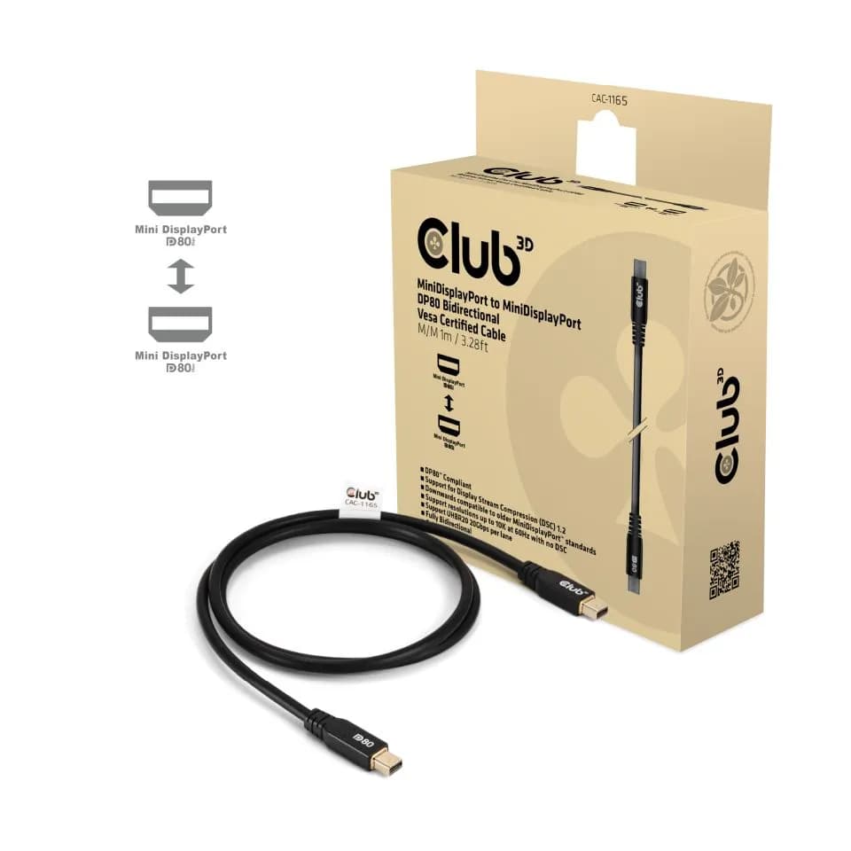 Club 3D CAC-1165 Mini DisplayPort 2.1 -kaapeli, jossa 8K, 1 m, musta