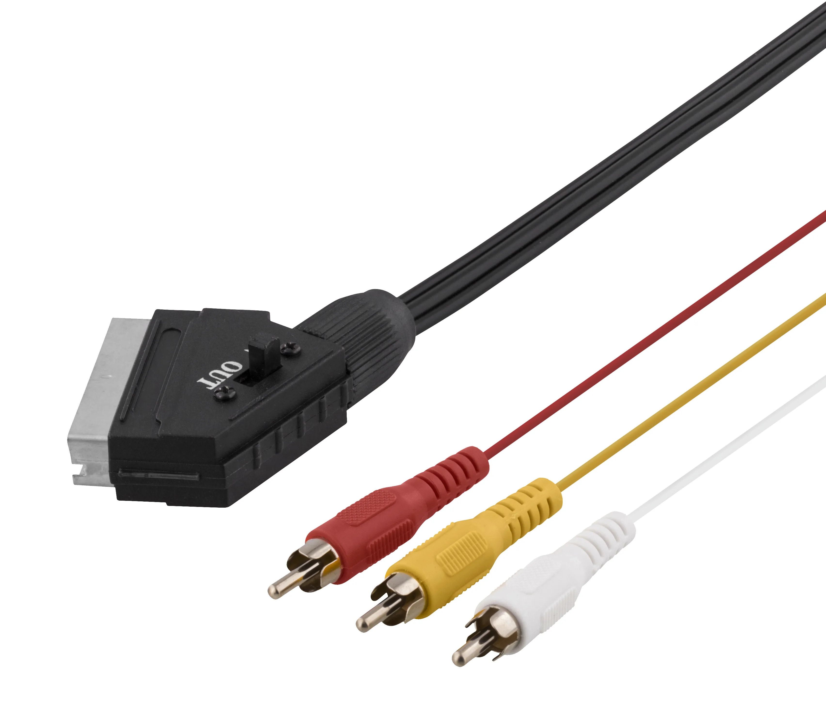 Deltaco SCART – 3x RCA kullattu -kaapeli, 2 m, musta