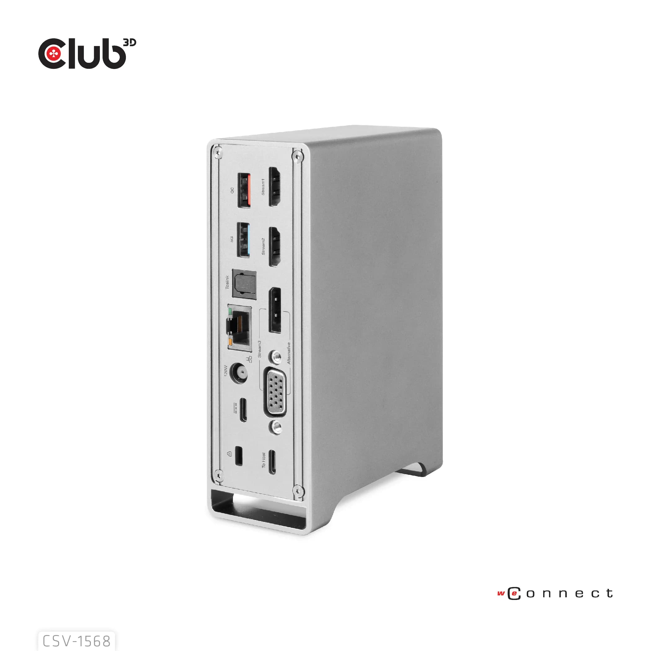 Club 3D 3.2 Gen2 USB-C 13-in-1 -telakka 120W virta -adapterilla, Harmaa