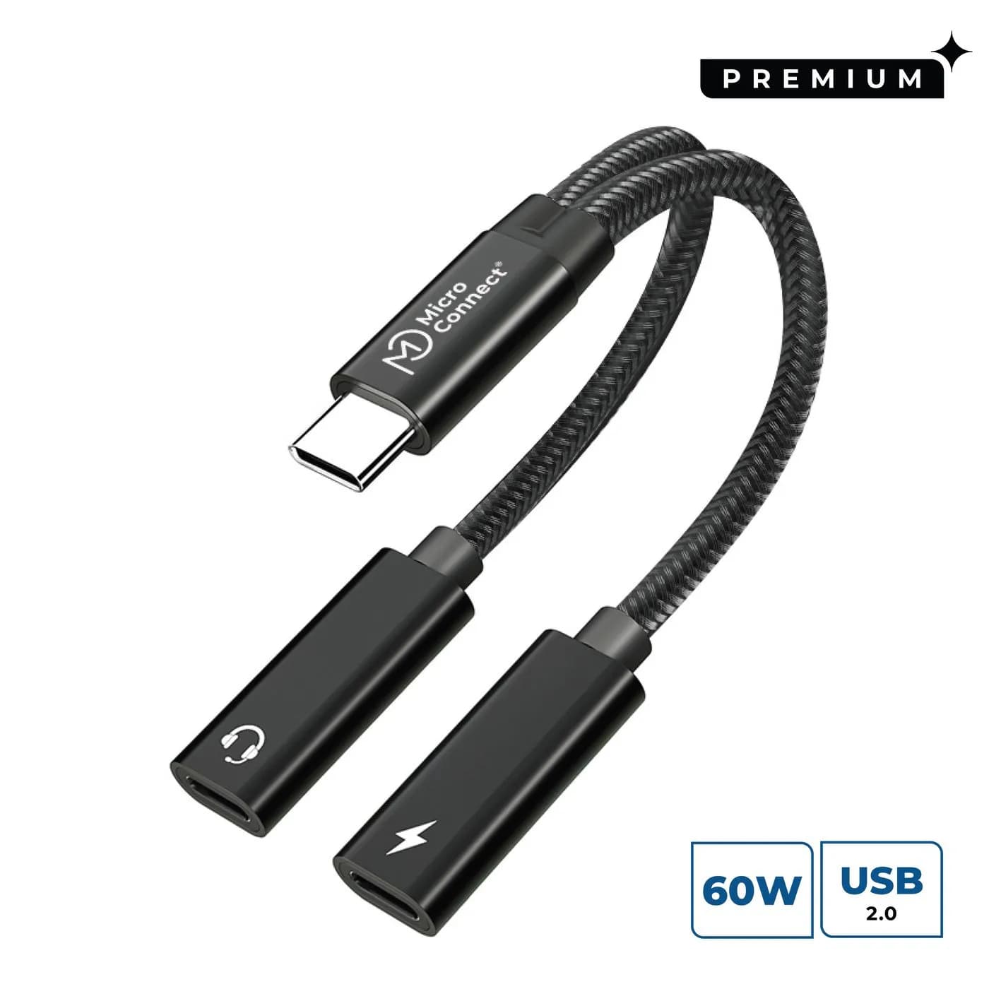 USB-C to USB-C PD and USB-C Female Adapter, Silver 13cm