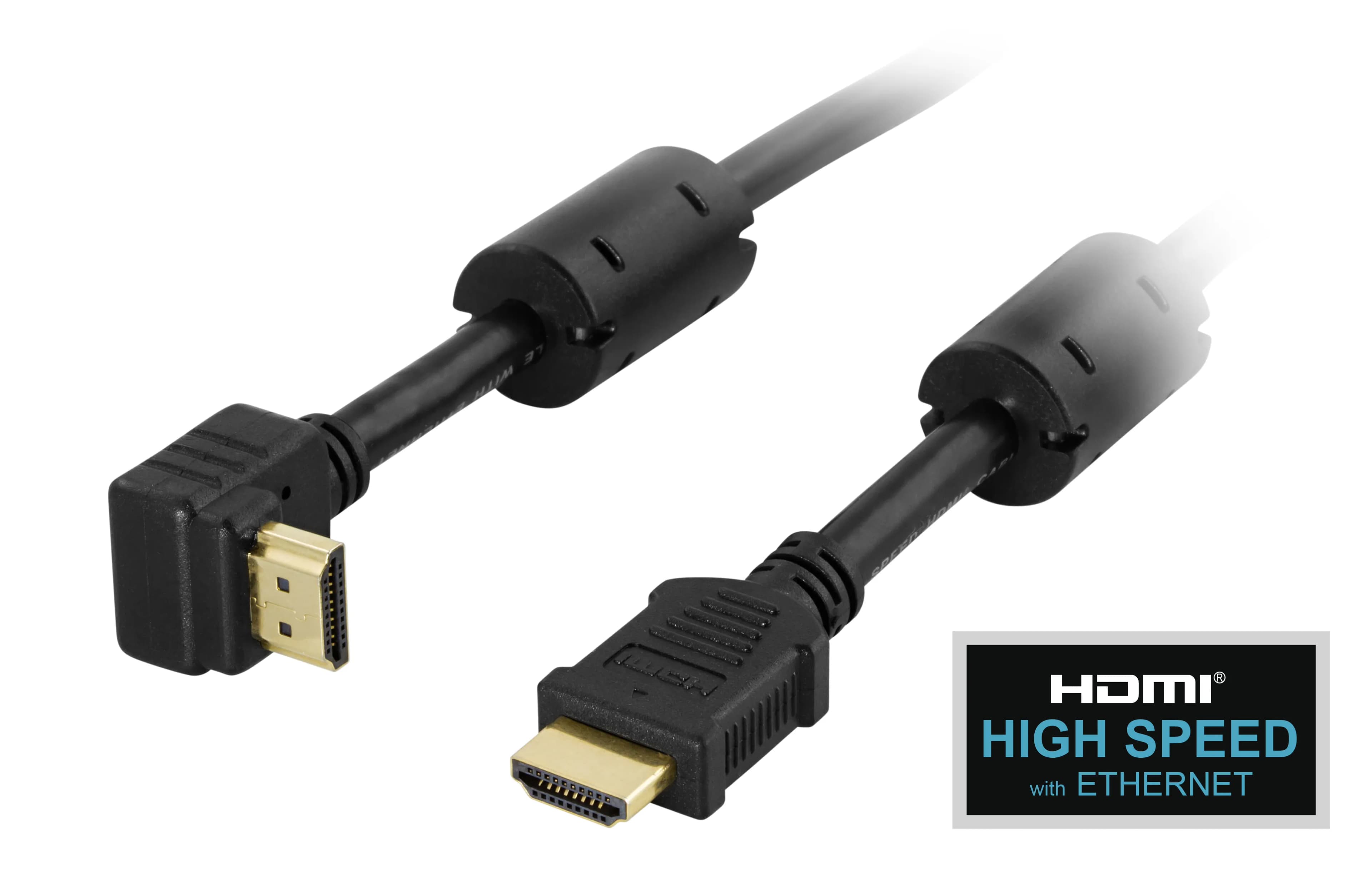 Deltaco HDMI-1005V Angled HDMI 2.0 -kaapeli, jossa Ethernet, 0,5 m, musta